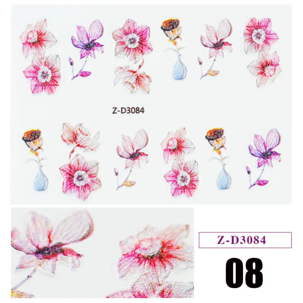 1pc 5D Acrylic Engraved Flower Nail Sticker Embossed Flower Water Decals Empaistic Nail Water Slide Decals 22 Styles DIY Nail Ar - Цвет: 08