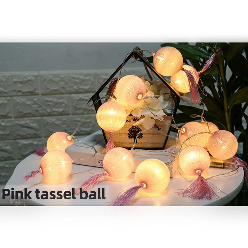 Pink tassel ball 1,5 м 3 дисплей сид такси Батарея/USB кружева ватным тампоном гирлянд рождественские гирлянды лампы для отдыха Свадебная вечеринка украшения - Испускаемый цвет: Pink tassel ball