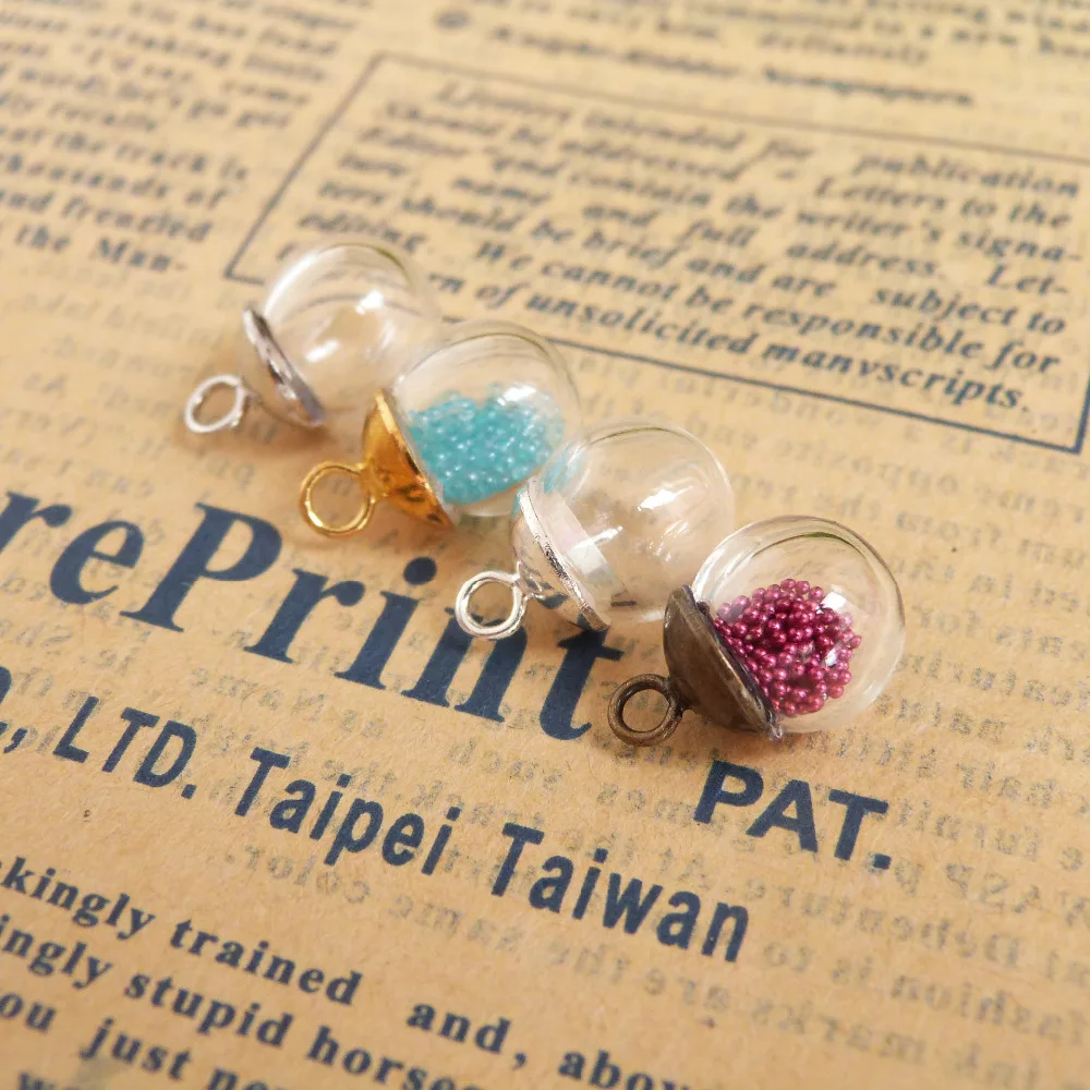 20set--- 4x14mm clear round glass globe bottle (empty vial) pendant wishing vial charm + cap for charms-cap color option | Украшения и
