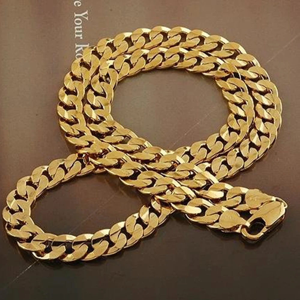 

Cool Mens Necklace Yellow Gold Filled Curb Chain Necklace 20inches Long