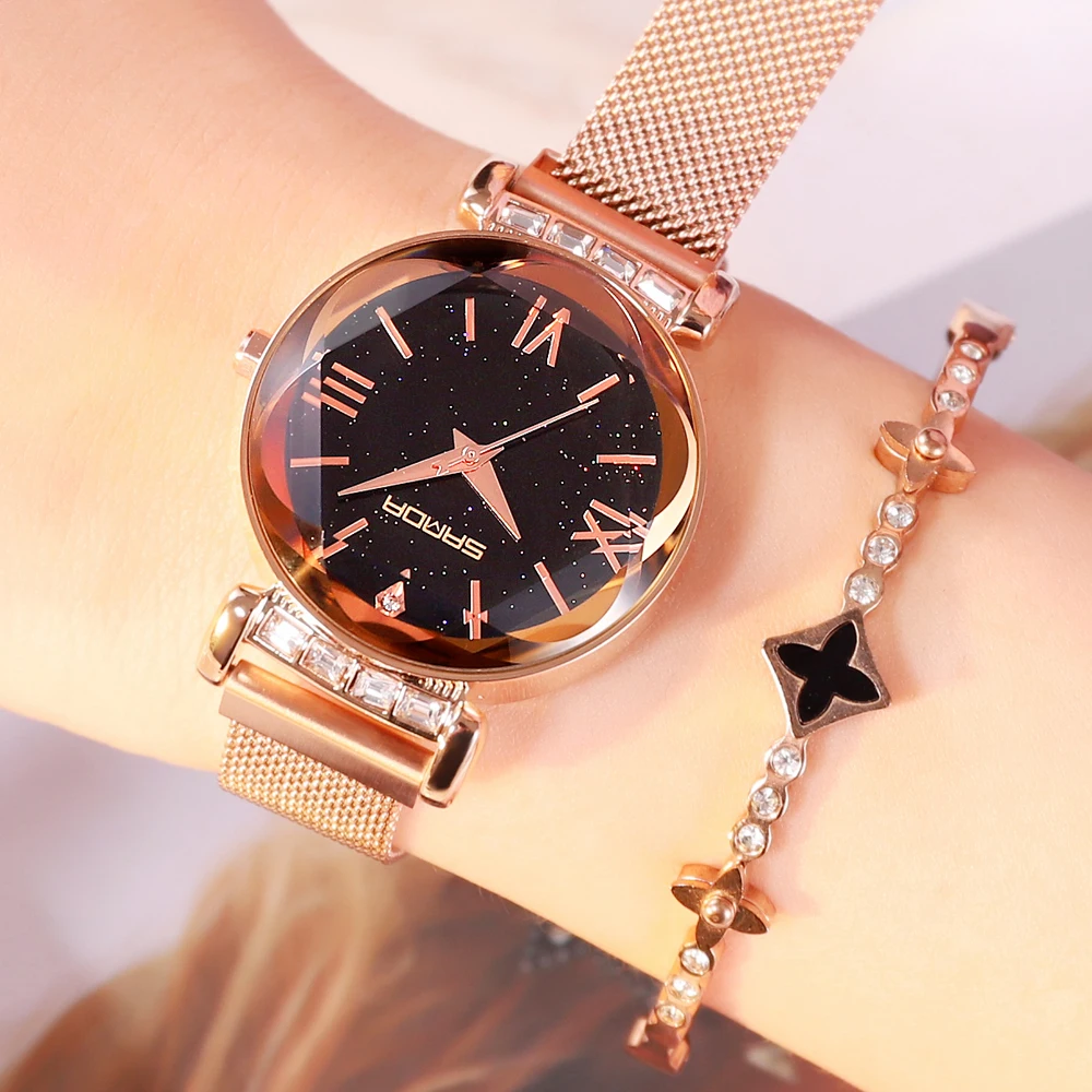 

2018 Rose Gold Rhinestones Bracelet Women Watches Luxury Stainless Steel Clock Roman Crystal Ladies Watch Female montre femme