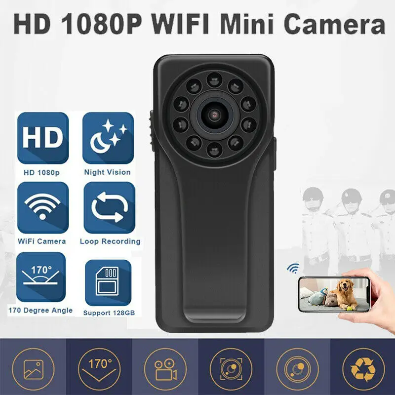 Wi-Fi камера 170 градусов записи видео безопасности Карманный полицейский корпус камеры 1080p