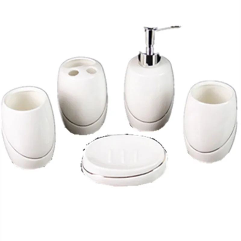 

Ceramics Bathroom Sets Five-piece 5 tray 3 cups and 1Toilet soap Box 1 Liquid Bottle Continental Cups bathroom set