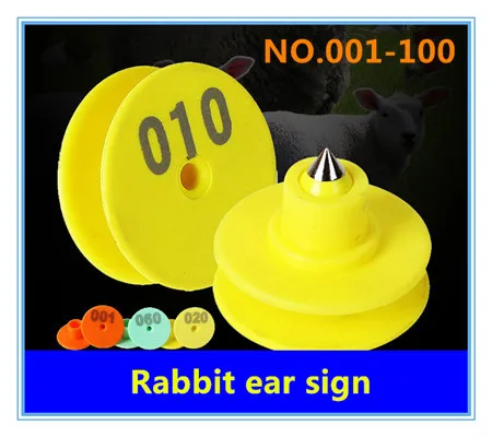 

Rabbit ear sign Yellow No. 1-100 Rabbit Tools Animal ID Laser Typing