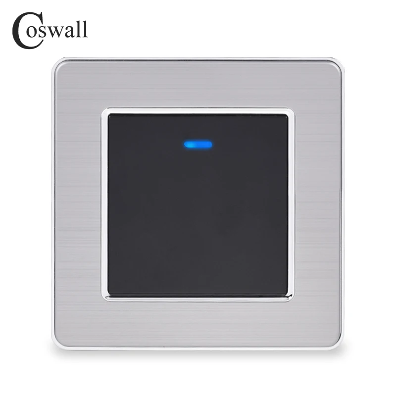Coswall Stainless Steel Panel 1 Gang 1 Way Light Switch On / Off Wall Switch With LED Indicator 16A Black Gold Color