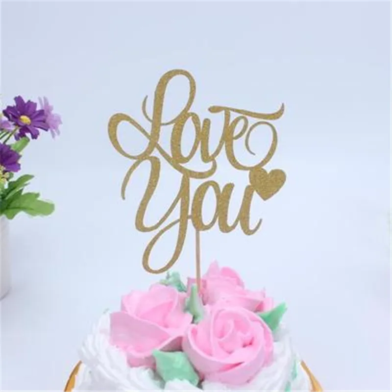 10pcs LOVE YOU Cupcake Cake Topper Glitter Birthday Party Wedding Valentine DIY