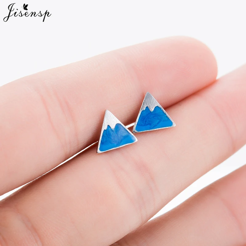 

Jisensp Simple Studs Earings Punk Style Triangle Stud Earrings Brincos for Women Blue Snow Mountain Stud Earrings Female Jewelry