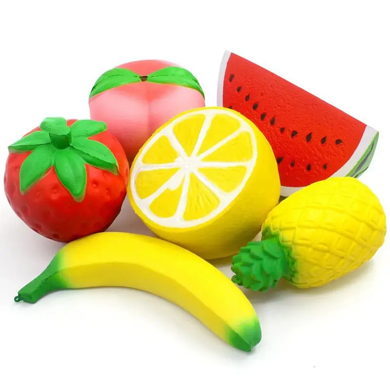 

6PCS Jumbo Slow Rising Strawberry Peach Banana Lemon Watermelon Pineapple Charms Fruit Cream Scented Stress Relief Kawaii Toys