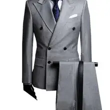 Двубортный боковые вентиляционные светло-серый Жених Смокинги для женихов 2 шт. Пик нагрудные Groomsmen Мужские Свадебный костюм костюмы для выпускного(куртка+ брюки для девочек+ галстук