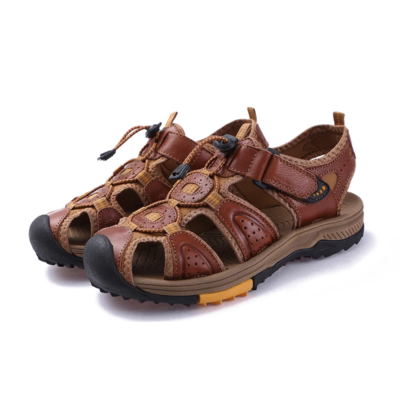 Мужские сандалии из натуральной кожи; летняя Уличная обувь ручной работы; дышащая повседневная мужская обувь; прогулочные сандалии