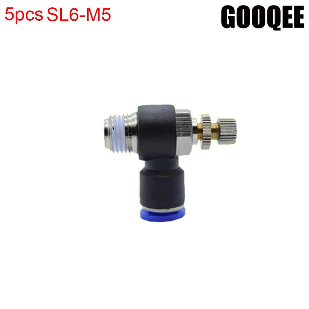 5 Pcs 6mm Push in Connector 5mm Male Thread Elbow Type Pneumatic Quick Fittings