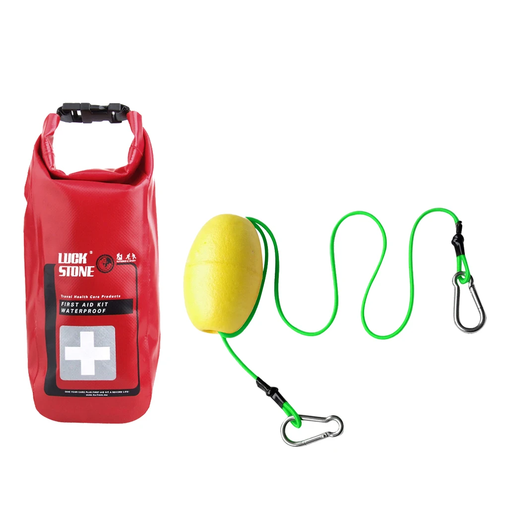 Perfeclan Kayak Elastic Tow Throw Line Leash with Buoy Carabiner Clips Plus 2L Empty Waterproof First Aid Kit Dry Bag