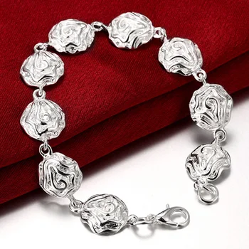 

Free Shipping 925 Jewelry Silver Color Bracelet Fine Fashion Rose Flower Bracelet Wholesale And Retail Women Jewelry