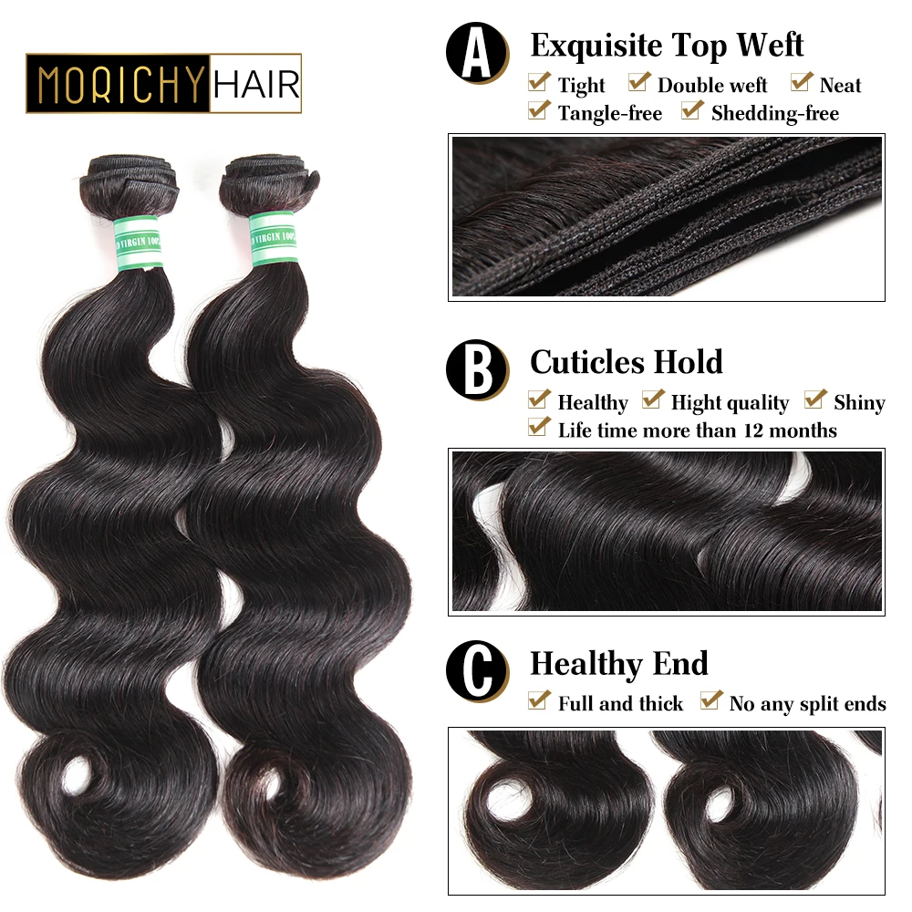 Morichy Hair Brazilian Body Wave Hair Bundles With Closure Human Hair Weave 3 bundles With Lace Closure Remy Hair Extension