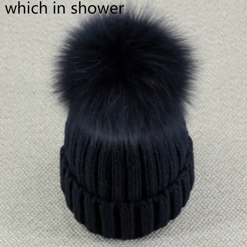 Real Mink Pom Poms Wool Rabbit Fur Knitted Winter Hat for Women