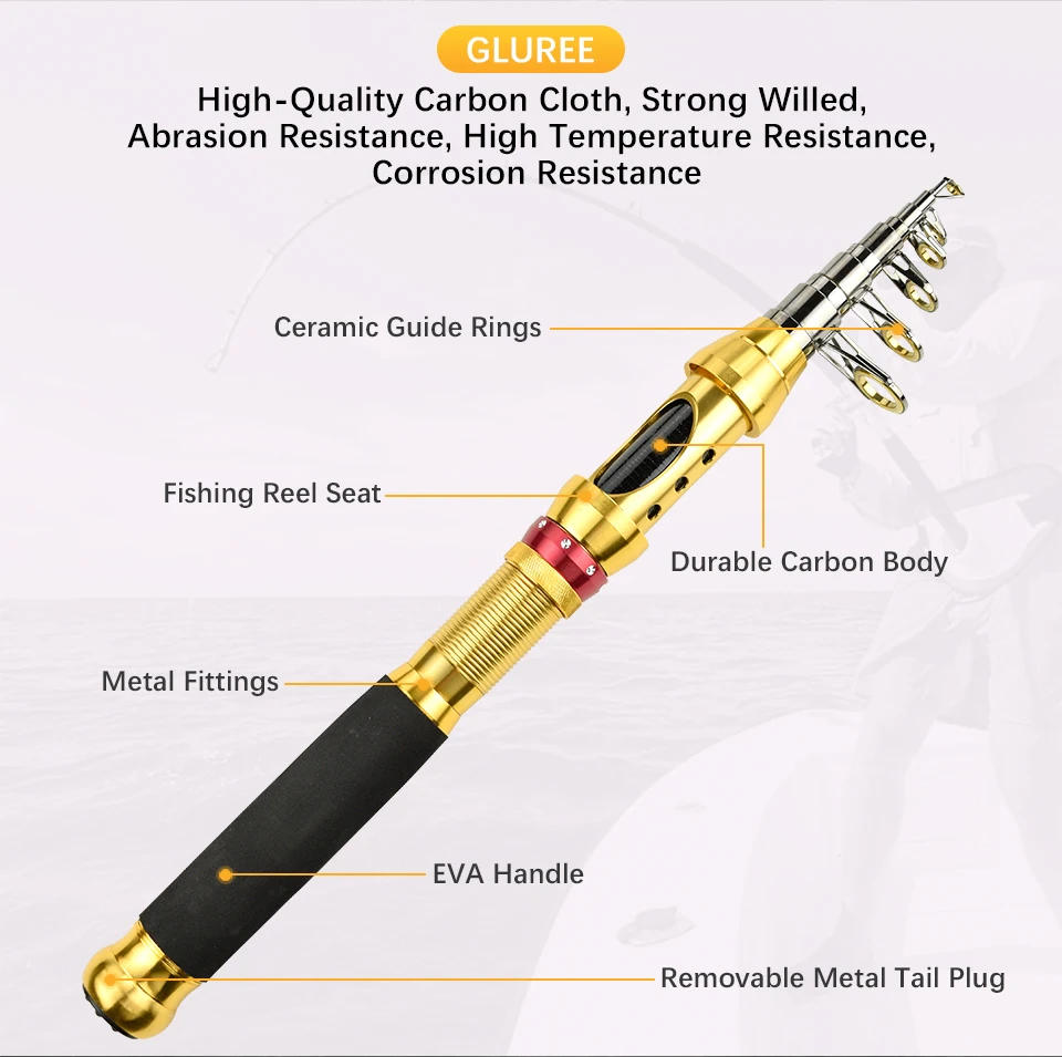 GLUREE 99% Carbon Portable Telescopic Fishing Rod Spinning Fishing Tackle 1.5 1.8 2.1 2.4 2.7 3.0 3.6M Super-short Hard Sea Rod (8)