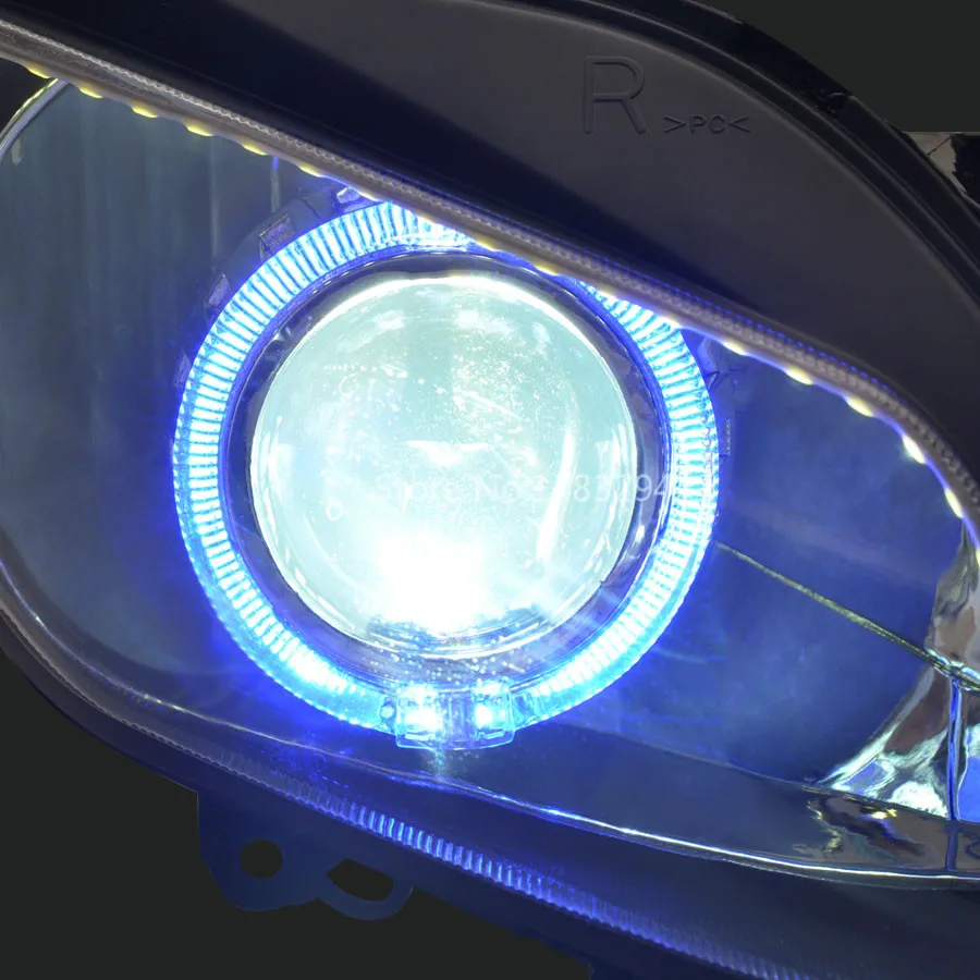 Пользовательский модифицированный синий Ангел глаз белый светодиодный DRL HID проектор фары в сборе подходит для YAMAHA YZF R1 02-03