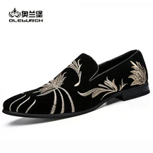 

OLEBURGH Handmade Italian Design Brand Style Men Loafers Exquisite Flower Embroidery Business Dress Flat Casual Shoes Size 38-45
