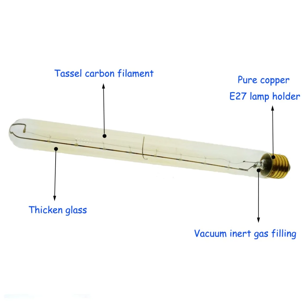 Ручной работы Edison лампа углеродная нить из прозрачного стекла, винтажная лампа Эдисона в стиле ретро лампа накаливания 40 Вт/60 Вт 220 V E27 T300