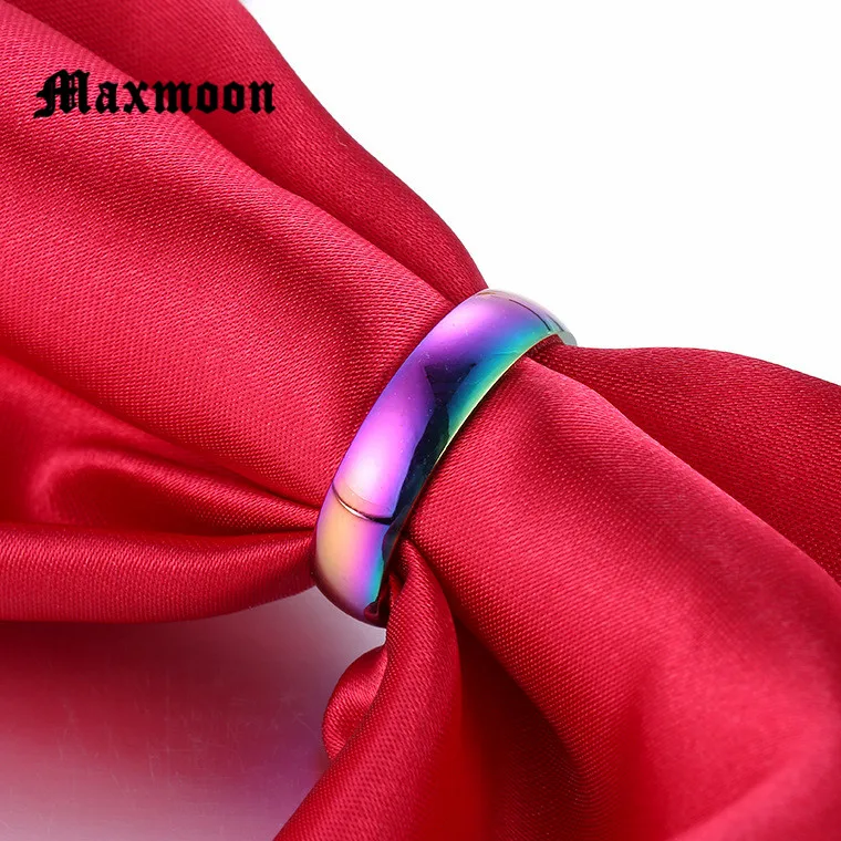 Maxmoon для мужчин и женщин Радужное красочное кольцо Титановый стальной свадебный браслет ширина кольца 6 мм Размер 5-13 подарок