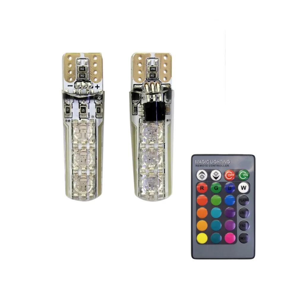 

RGB T10 W5W Car Led Bulbs With Remote Control 194 168 501 RGBW Led Reading Lamp Wedge Stroboscopic Lights 5050SMD Silicone(12V)