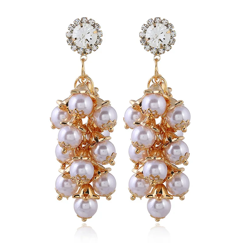 1 pairs Cute Girl Women Alloys New Crystal Bohemian Long Flower Pearl Earrings
