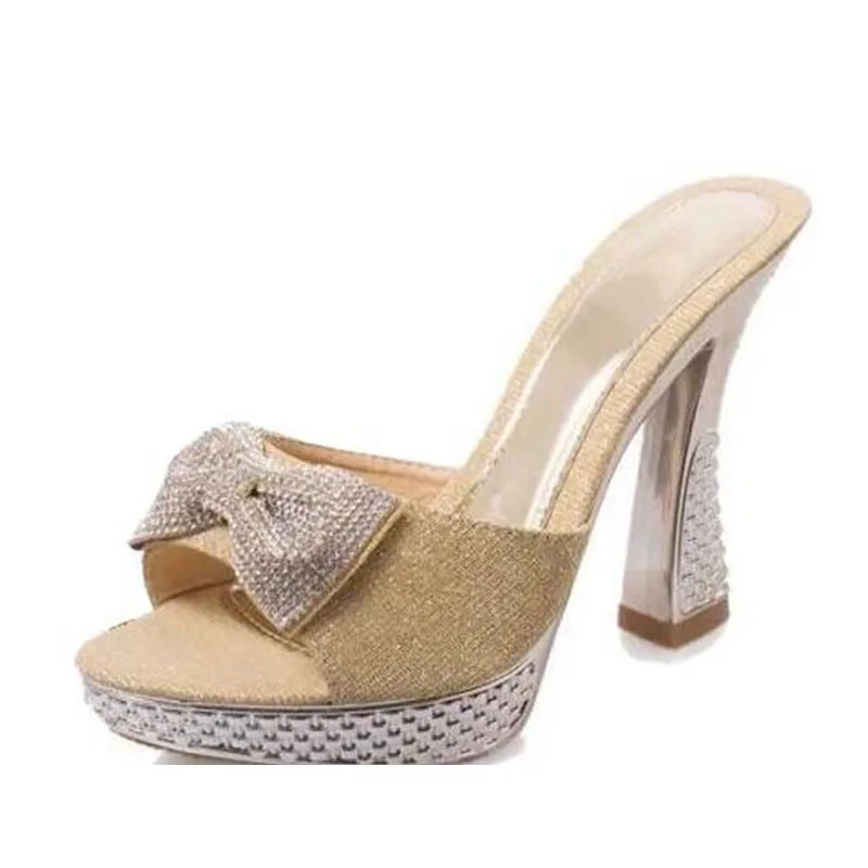 online 2017 chun xia fêmea 11 cm bowknot boca de peixe mesa à prova d água de alta salto alto chinelos sandálias de cunha grossa com as mulheres sapatos femininos