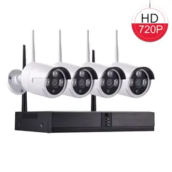 Plug and Play 4CH 720 P HD Беспроводной NVR комплект P2P 1MP открытый Водонепроницаемый пуля ИК Ночное Видение безопасности Камера WI-FI CCTV Системы