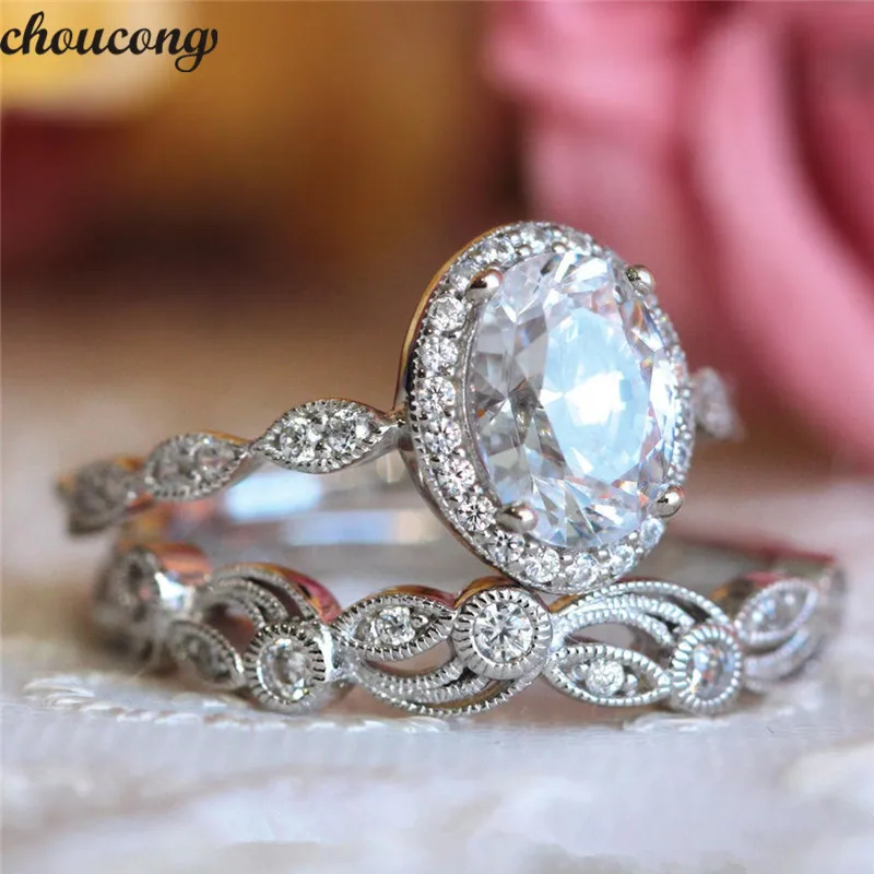 Choucong, Винтажное кольцо, набор, AAAAA, циркон, Cz, серебро 925 пробы, обручальное кольцо, кольца для мужчин и женщин, ювелирные изделия в виде цветка