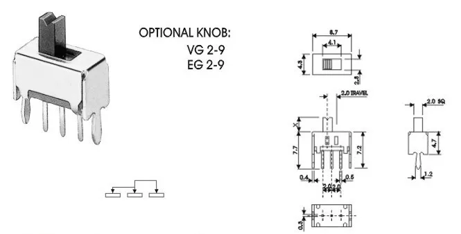 10 шт. 3 Pin PCB 2 Позиции 1P2T SPDT Миниатюрный скользящий переключатель боковой ручки SS12D07VG4 ручка высокая 4 мм