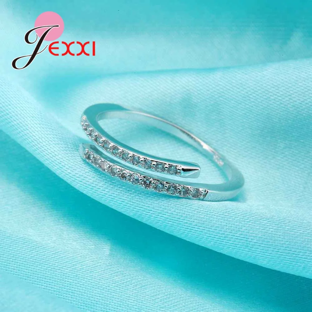 Опт, простые прозрачные стразы, кольца для женщин, 925 пробы, серебряные ювелирные изделия, модное свадебное юбилейное регулируемое по размеру кольцо