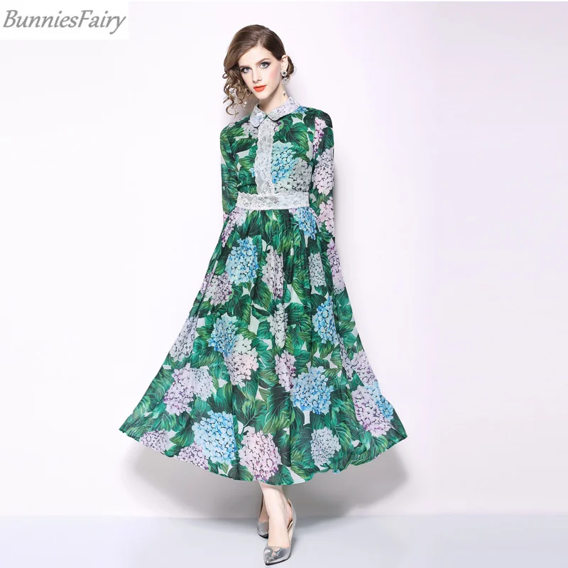 BunniesFairy 2018 осеннее женское Бохо Ретро Гортензия цветок цветочный принт кружевное