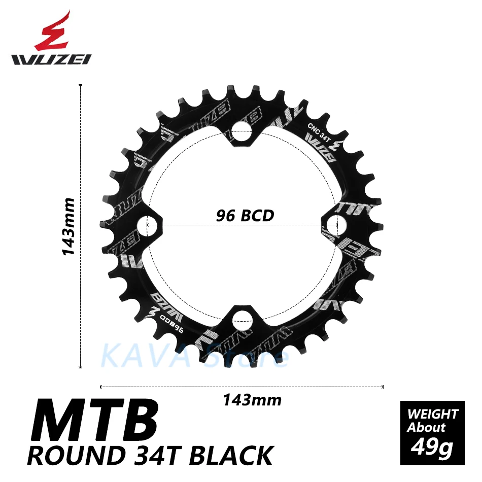 Wuzei 96BCD Круглый/Овальный 32/34/36/38T MTB горный велосипед велосипедная Звездочка для shimano ALIVIO M672 M782 M4000 M4050 GX рукоятки - Цвет: Round Black 34T