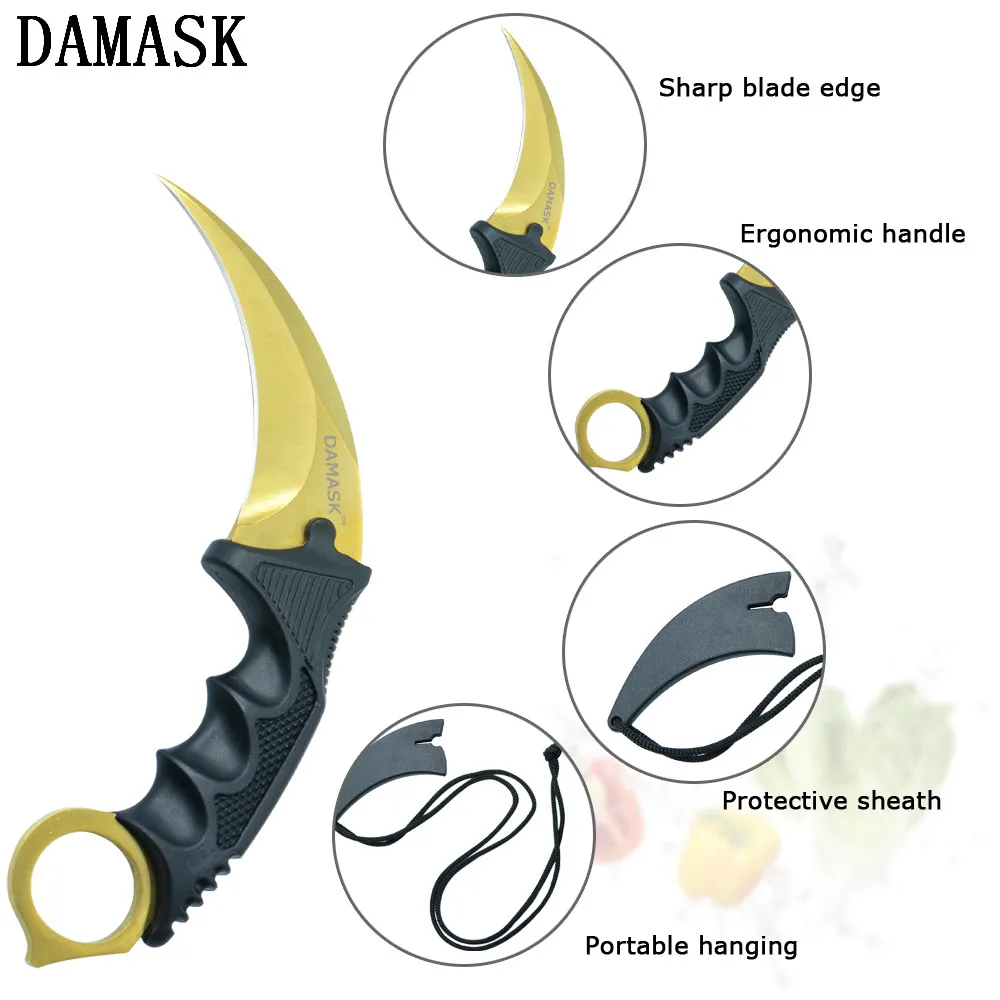 DAMASK Counter Strike Combat Claw Karambit Hawk Bowie Knife With Sheath Fixed Blade Knife Outdoor Hunting Climbing Rescue Tools DAMASK Counter Strike Combat Claw Karambit Hawk Bowie Knife With Sheath Fixed Blade Knife Outdoor Hunting Climbing Rescue Tools