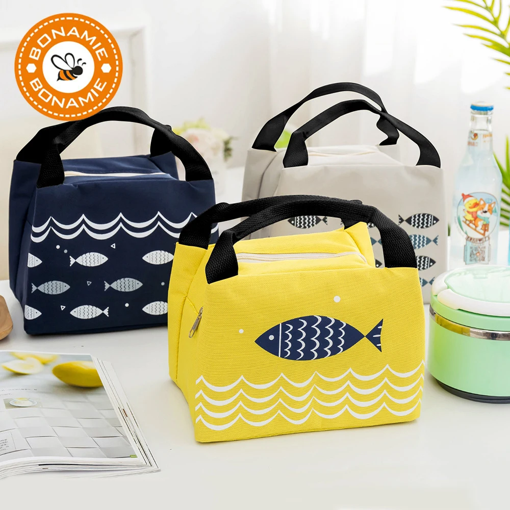 

BONAMIE Hot ! Yellow Fish Food Insulation Lunch Bag Handbag Fruit Picnic Dinner Storage Cooler Bag Cold Portable Heavy Ice Bag