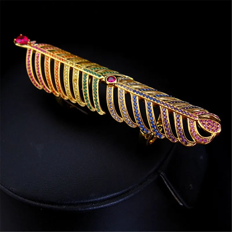 

Hot sale Fashion AAA cubic zirconia micro pave setting rainbow feather shaped full finger knuckle ring,R1238