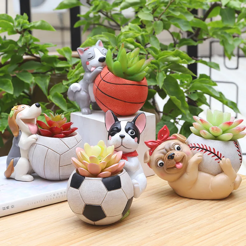 

Corgi Flowerpot Basketball Football Flower Planter Mini Bonsai Succulent Plants Pot Home Decor Ball Craft
