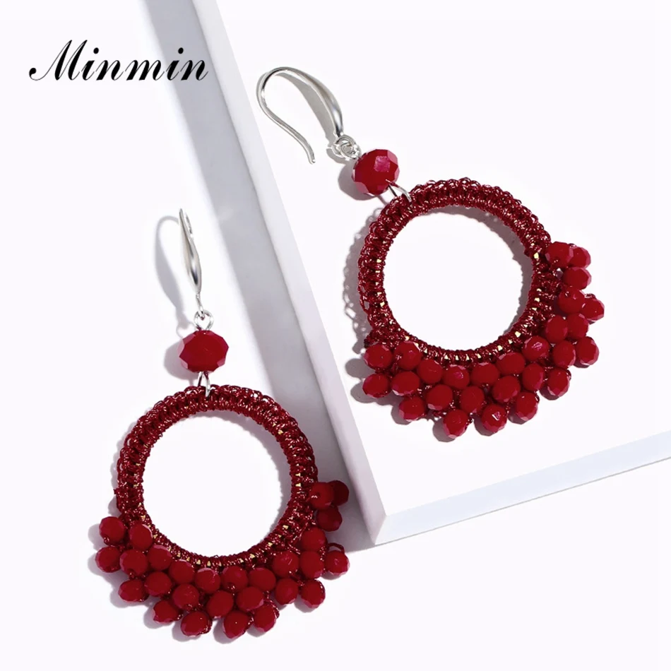 

Minmin Bohemian African Bead Crystal Dangle Earrings for Women Summer Fashion Big Round Hanging Indian Earrings Jewelry MEH1300