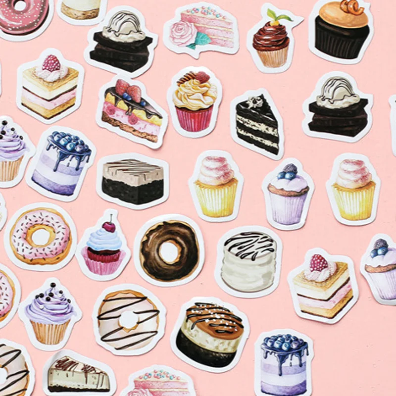 

45PCS/Box Dessert Stickers Birthday DIY Scrapbooking Stickers Children School Supply fastfood Diary Stickers Burger cake donut
