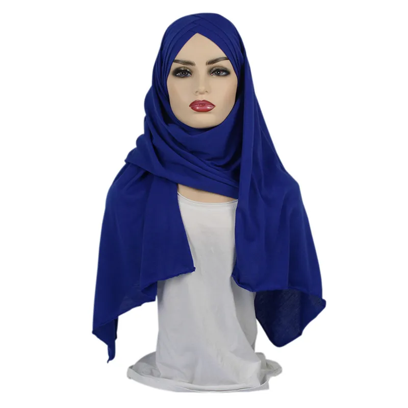 Женский простой пузырьковый шарф из хлопкового трикотажа головной хиджаб обертывание Твердые мгновенные шали из фуляра женские мусульманские хиджабы магазин готов к носке - Цвет: Royal