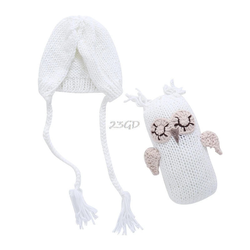 Комплект для новорожденных девочек и мальчиков с изображением совы и шапкой, вязаные наряды, MAY15_35 - Цвет: White