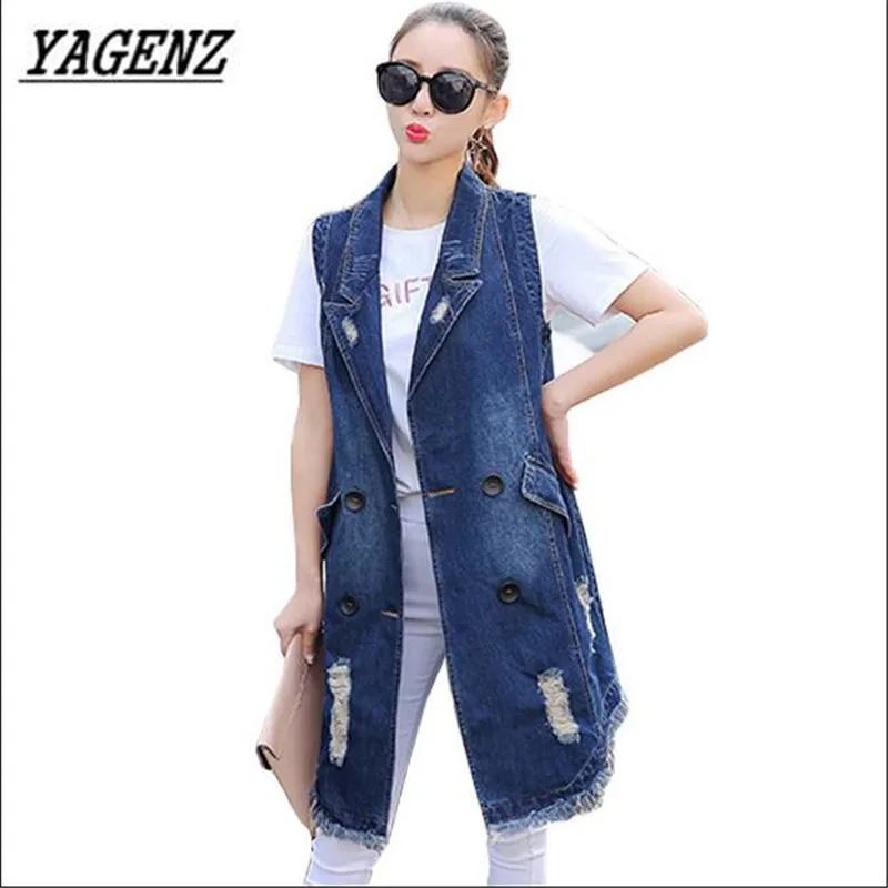 

YAGENZ Ladies Spring Cowboy Vest jacket Coat 2019 Fashion lapel Vest Cowboy Retro Jacket Casual Large size Women Costuming A127