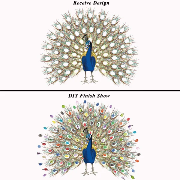 Горячая Красочные Павлин украшения для свадебной вечеринки отпечатков пальцев гость книга дома DIY холст без рамки живопись Подарок на годовщину - Цвет: 040