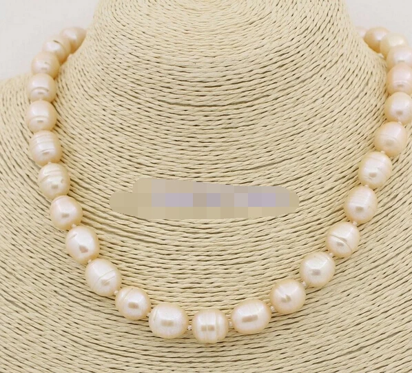 

FREE SHIPPING>@@> N3806 beauty 10mm*11-12mm natural pink growth rice pearl stone handmade necklace