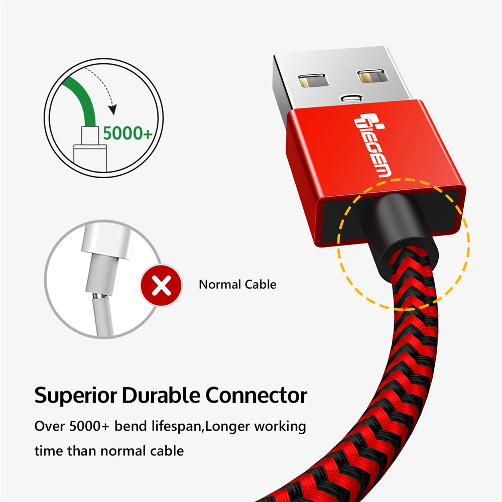 Nylon Micro Cable USB TIEGEM 3A de carga rápida de datos de sincronización USB teléfono móvil Android del cargador del adaptador de Cable para Samsung Sony HTC LG