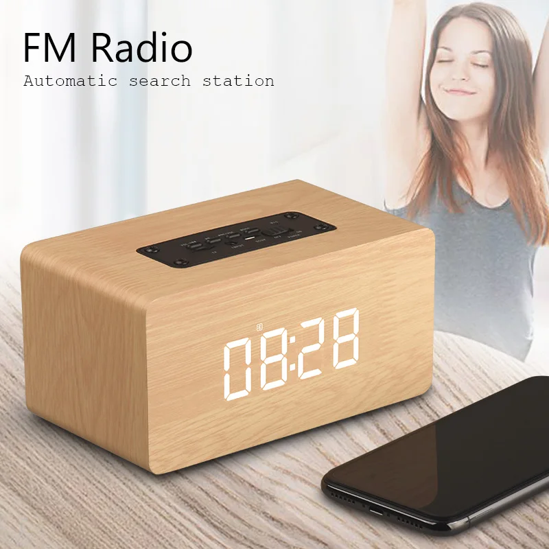 Новый деревянный Bluetooth динамик Будильник беспроводной портативный HiFi Shock Bass Altavoz