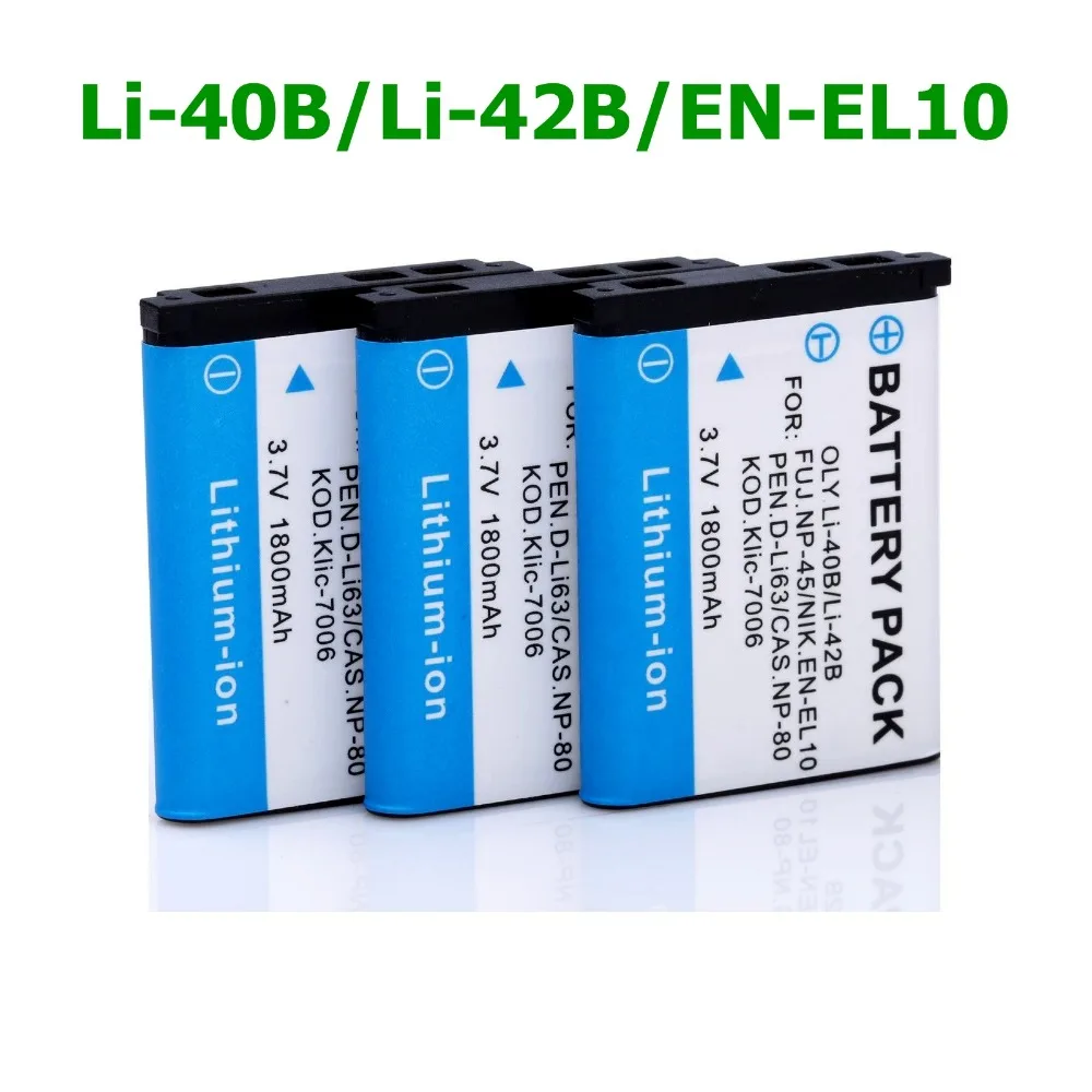 3 . 1800  Li-40B / LI-42B LI40B LI42B -   Olympus  Nikon EN-EL10 EN EL10 ENEL10 Pentax D-Li63 / Fuji NP-45