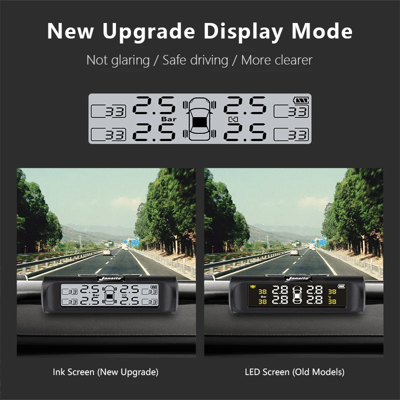 Price Jansite Smart Car TPMS Tyre Pressure Monitoring System New Upgrade Display Mode Solar Power+USB Charging Real time Monitoring