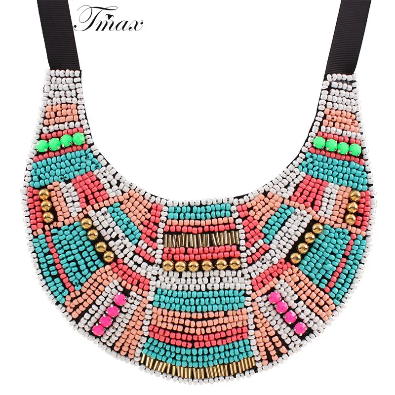 

TengMaxi Bead Multicolor Bohemia Necklace&Pendant Statement Choker Necklace ZA For Women Tribal Ethnic Boho Jewelry Metal Bijoux