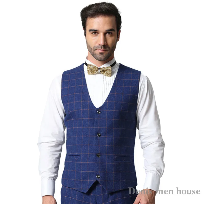 2017 высокое качество синий мужской жилет для свадьбы выпускного вечера на заказ